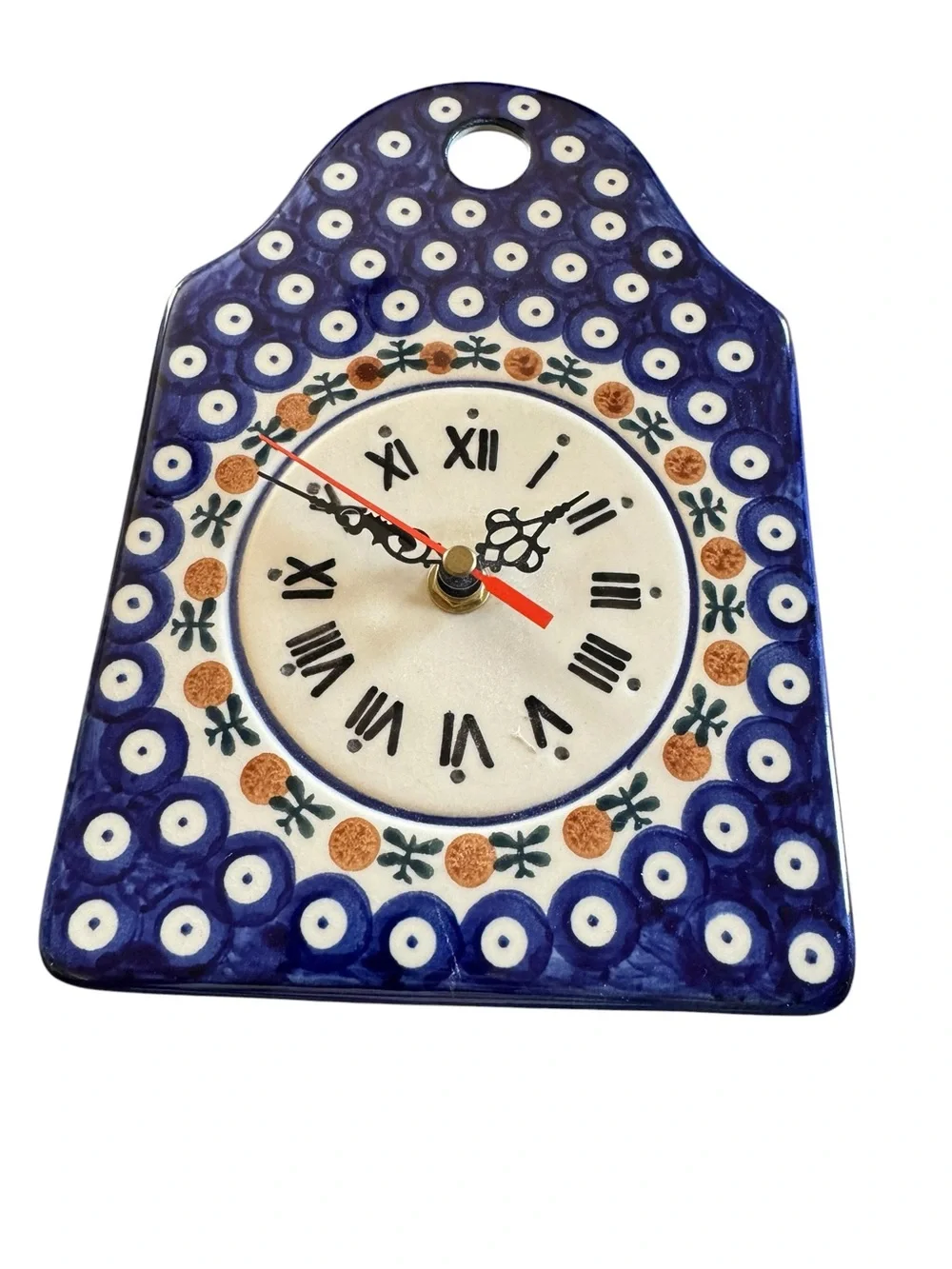 Blue Ceramic Wall Clock with Roman Numerals